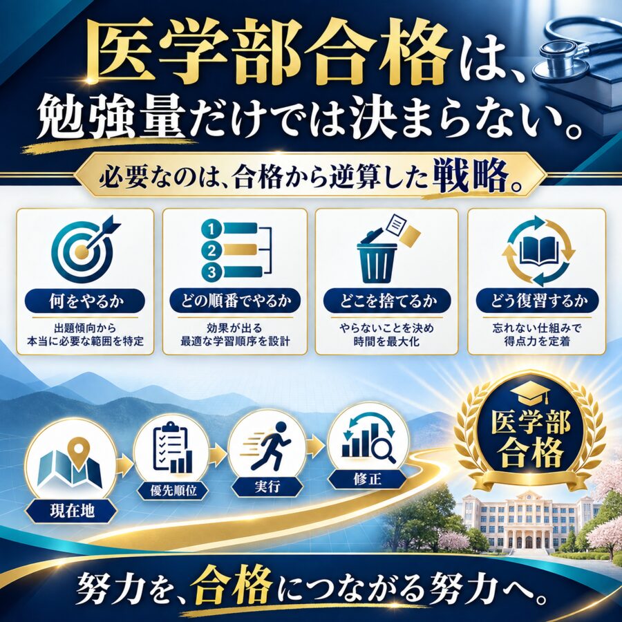 医学部合格は勉強量だけでは決まらないことを示す図
